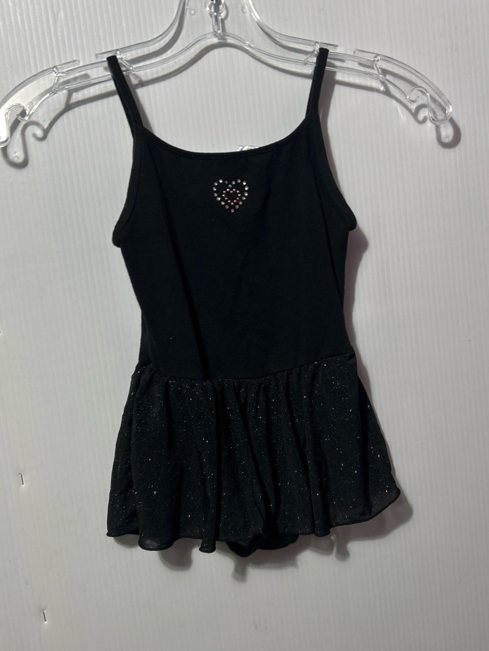 Freestyle Black Sparkle Ballet Leotard Dress with Heart Rhinestones